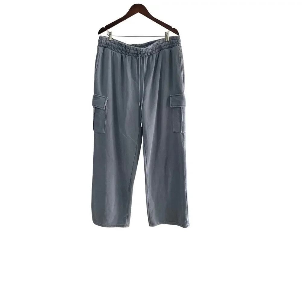NWT Seeking Sunsets Blue Fleece Cargo Wide Leg Sweatpants Women's Size XL